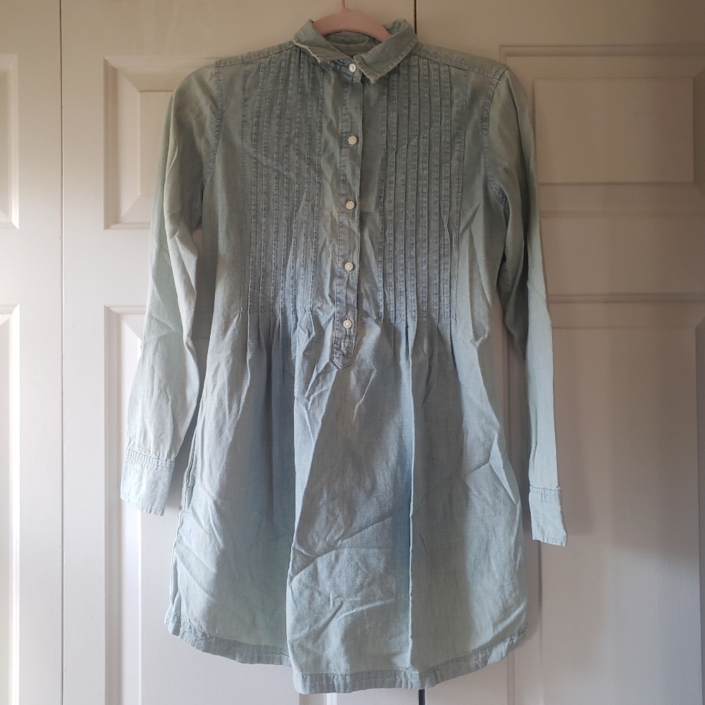 Ralph Lauren Denim and Supply Blue Long Sleeve Bib Shirt Dress with Pockets XS
